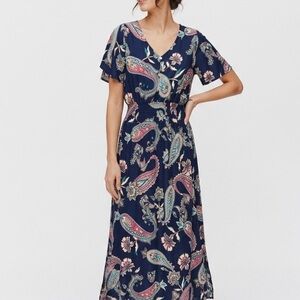 NEW Anthropologie Kindred blue Maxi Dress Paisley Smocked Waist MEDIUM